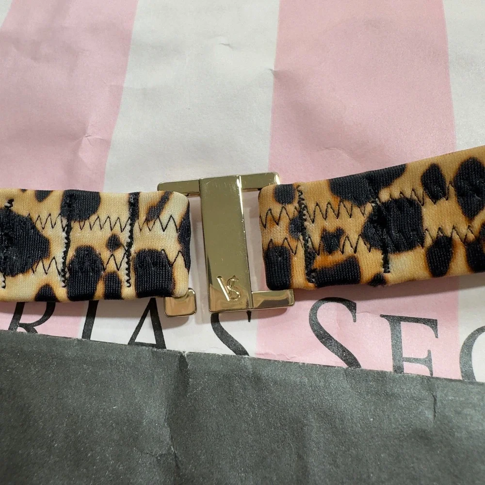 NEW VS Bombshell‎ Leopard Print Push Up Halter Bikini Top Gold Hardware 34A